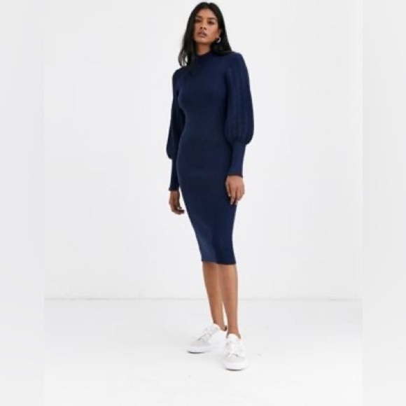 531- LoveTree NWOT Blue Sparkle TurtleNeck Sweater Dress, Size Medium - Picture 1 of 6
